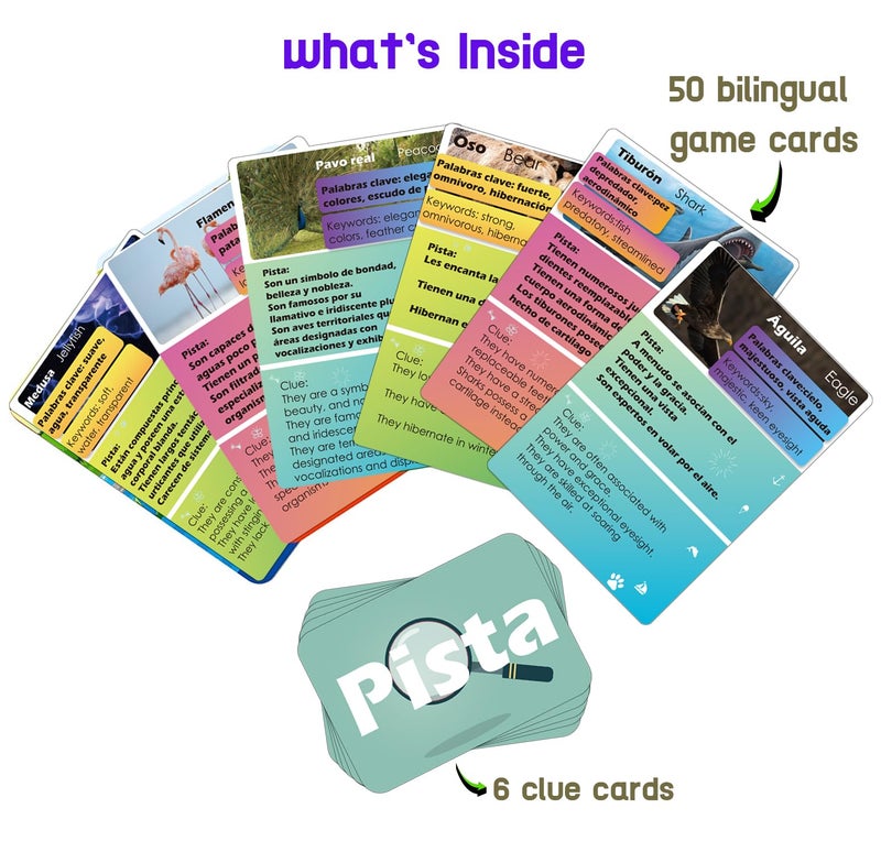 1step2dream Spanish Animal Guessing Card Games for Kids | Fun Educational Family Activities | Bilingual Stocking Stuffer, Travel Friendly Learning Board Games - Image 2