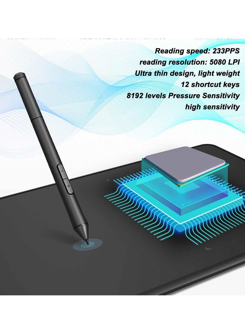 GGOOT Graphics Drawing Tablet, Computer Graphics Tablets, USB Digital Art Tablet Animation Tablet with 12 Shortcut Keys & 8192 Level Pressure Sensitivity for Desktop Laptop Paint Online Teaching  - Image 2