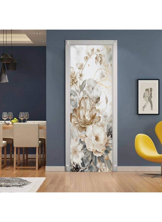 REDAMANCY Vintage White Grey Peony Florals Peel and Stick Door Stickers Vinyl Mural Decals Decor Modern Wallpaper Self-Adhesive, Waterproof, Removable - Image 3