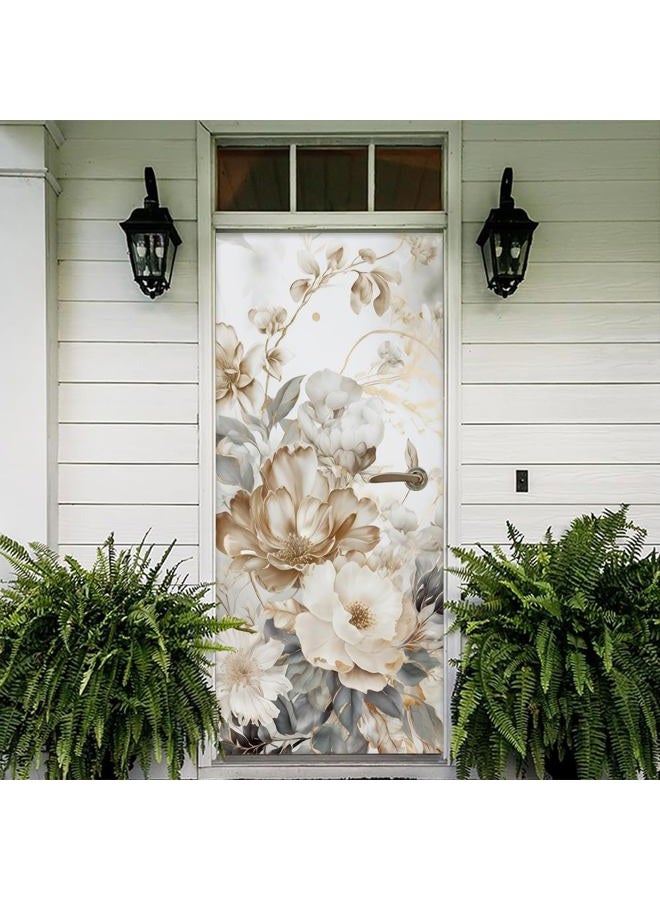 REDAMANCY Vintage White Grey Peony Florals Peel and Stick Door Stickers Vinyl Mural Decals Decor Modern Wallpaper Self-Adhesive, Waterproof, Removable - Image 5