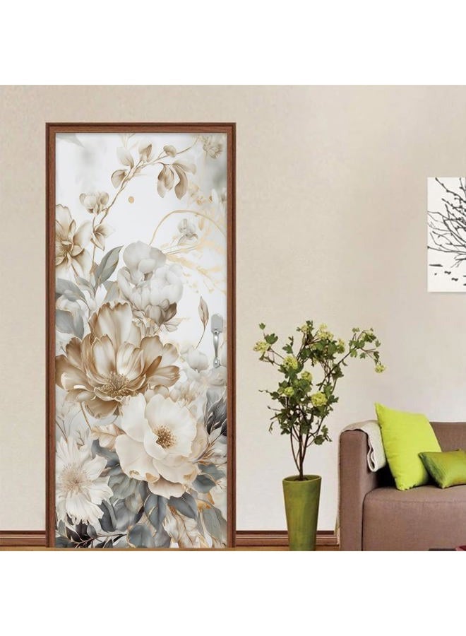 REDAMANCY Vintage White Grey Peony Florals Peel and Stick Door Stickers Vinyl Mural Decals Decor Modern Wallpaper Self-Adhesive, Waterproof, Removable - Image 4