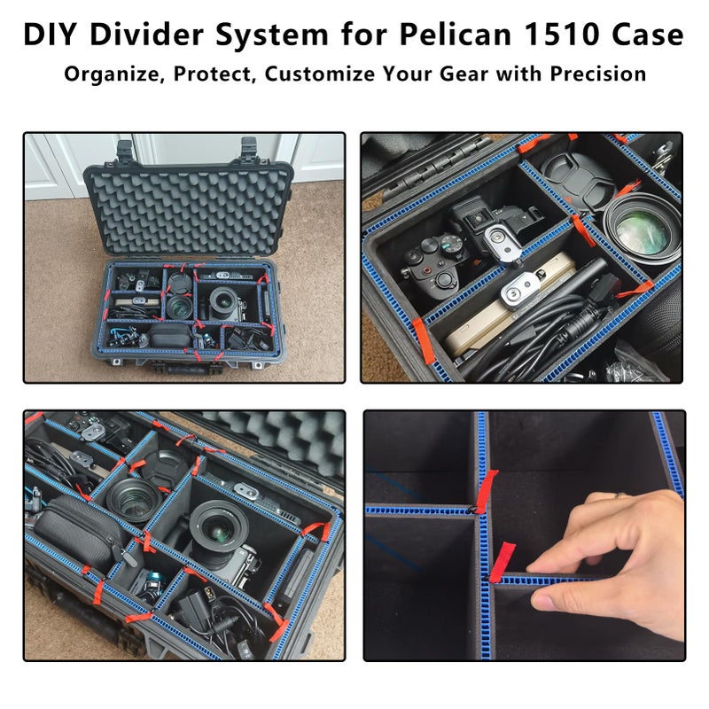 LAFENLIN UPGRADE DIY Divider System for Pelican 1510 Case, Customizable Organizer with U-Clips & Red Pull Tabs, Secure Foam Inserts for Tools, Camera, Medical, Tactical Gear (Case NOT Included) - Image 2