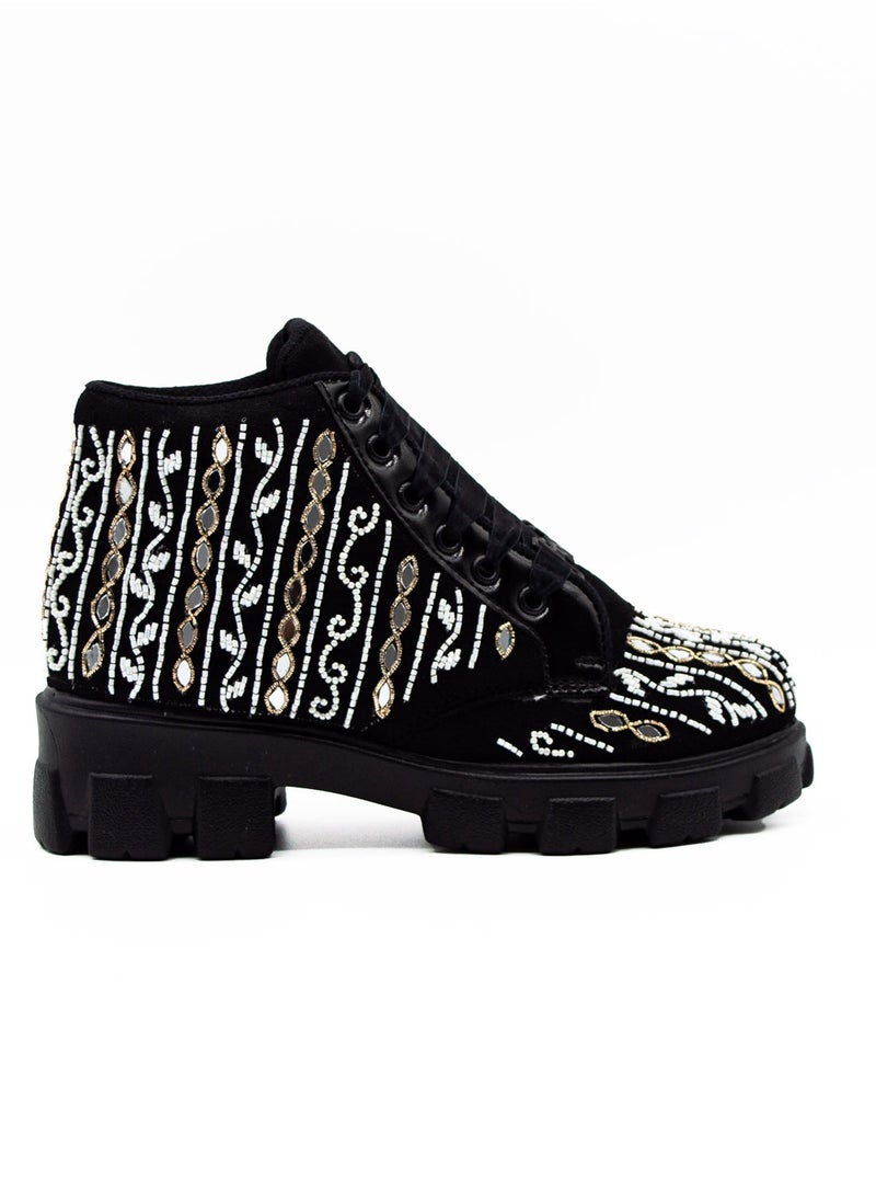 RETTROSE The Brooklyn Luxury Black Suede Handmade Embellished Boot  - Image 1