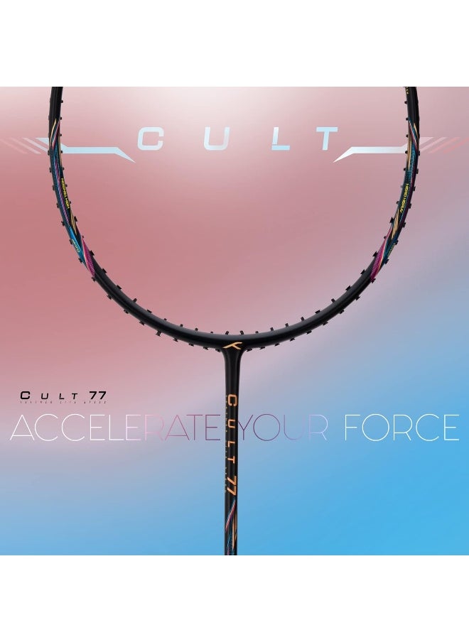 Cult 77 Carbon Fibre Unstrung Badminton Racket With Full Racket Cover For Intermediate Players (84G, Maximum String Tension - 32Lbs)
