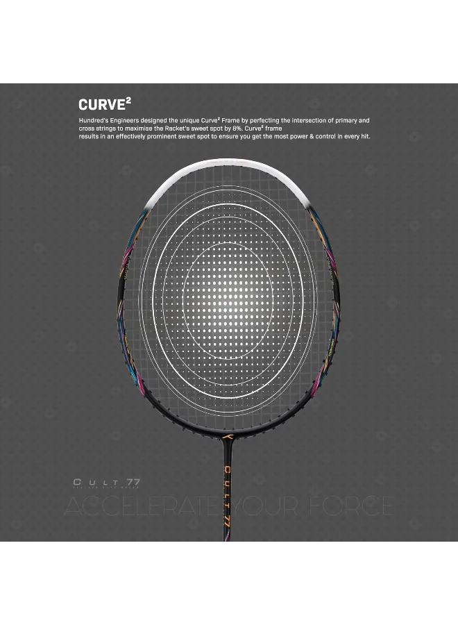 HUNDRED Cult 77 Carbon Fibre Unstrung Badminton Racket With Full Racket Cover For Intermediate Players (84G, Maximum String Tension - 32Lbs)