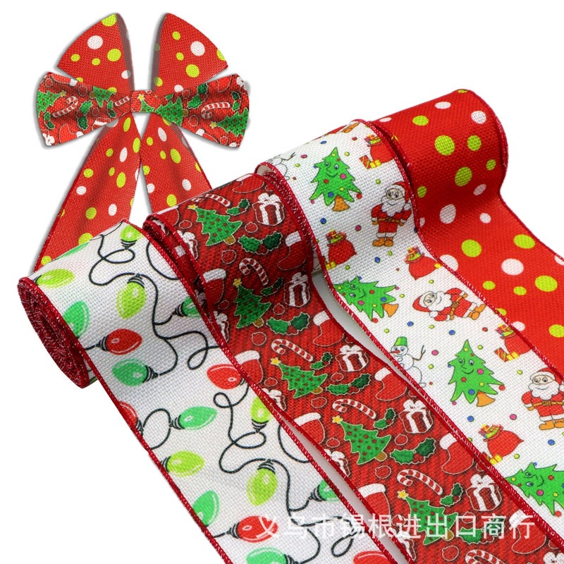 6.3cm Christmas Burlap Wire Edge with Overlock Tape DIY Bow Hairpin Decoration (5 Yards/Roll) - Image 4