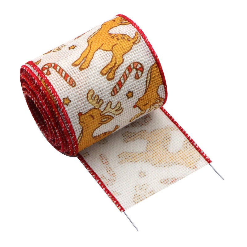 6.3cm Christmas Burlap Wire Edge with Overlock Tape DIY Bow Hairpin Decoration (5 Yards/Roll) - Image 1