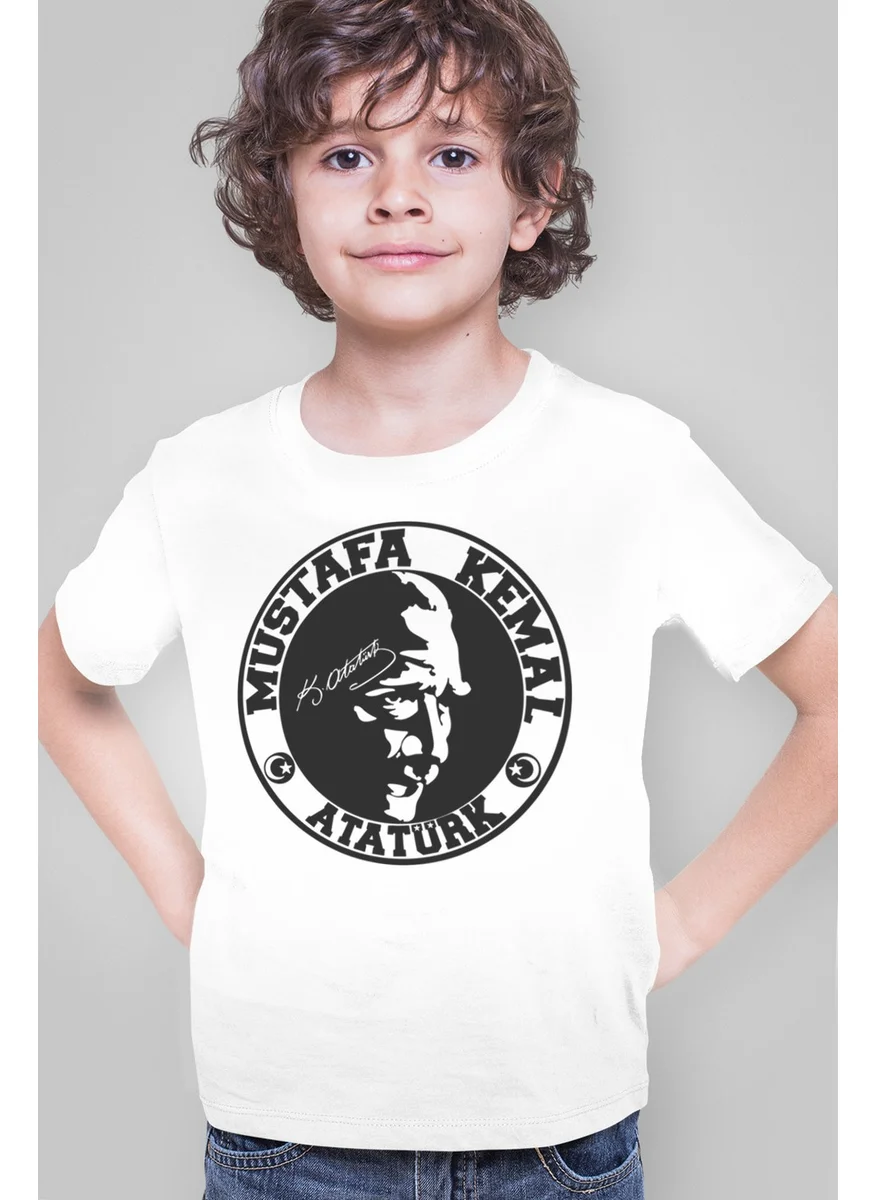 Rock&Roll Atatürk in the Circle White Short Sleeve Boys' T-Shirt