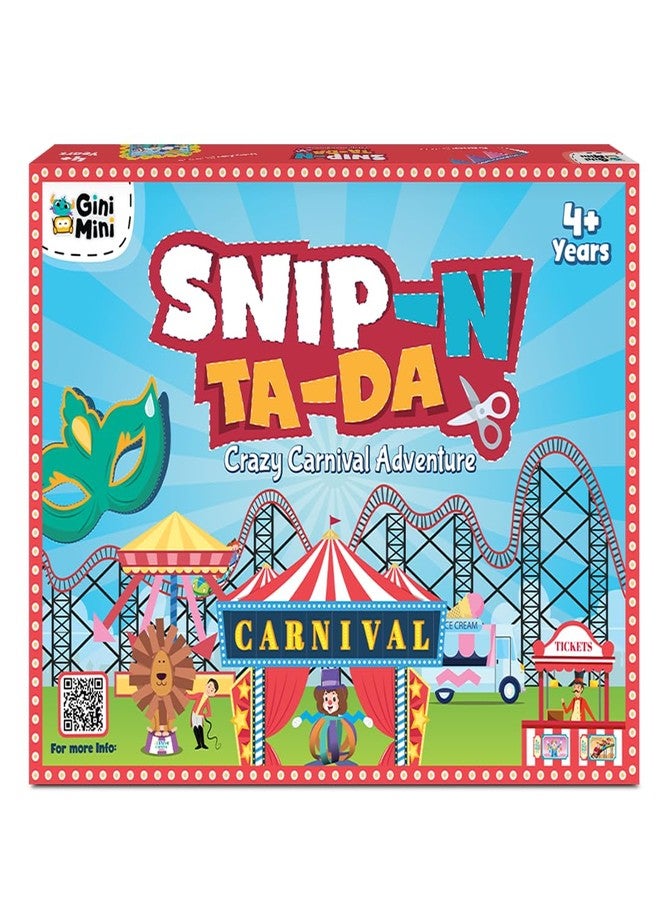GiniMini Snip 'N' Ta-Da-Crazy Carnival - Scissor Activity Kit for Kids 4 5 6 7 | Fine Motor Development, Pre-Printed Craft Sheets, Child-Safe Snip Scissors, DIY Carnival Crafts | Fun Learning Gift - Image 2