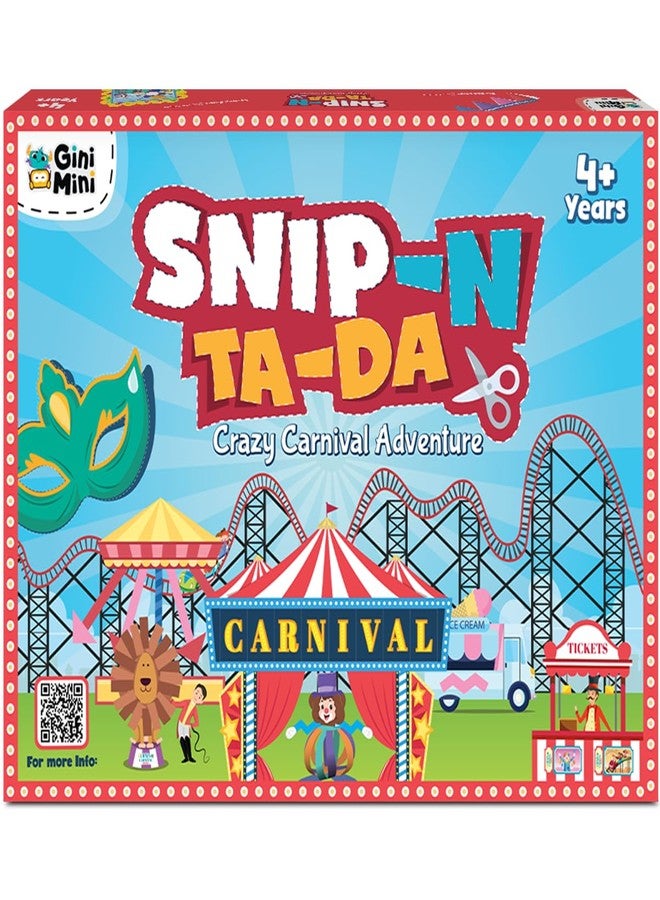 GiniMini Snip 'N' Ta-Da-Crazy Carnival - Scissor Activity Kit for Kids 4 5 6 7 | Fine Motor Development, Pre-Printed Craft Sheets, Child-Safe Snip Scissors, DIY Carnival Crafts | Fun Learning Gift - Image 1