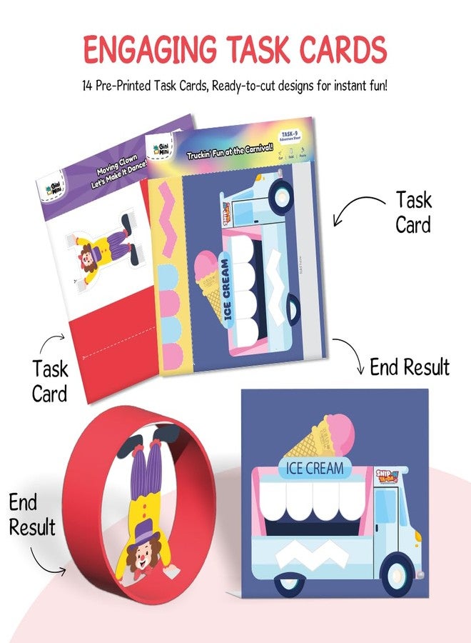 GiniMini Snip 'N' Ta-Da-Crazy Carnival - Scissor Activity Kit for Kids 4 5 6 7 | Fine Motor Development, Pre-Printed Craft Sheets, Child-Safe Snip Scissors, DIY Carnival Crafts | Fun Learning Gift - Image 3