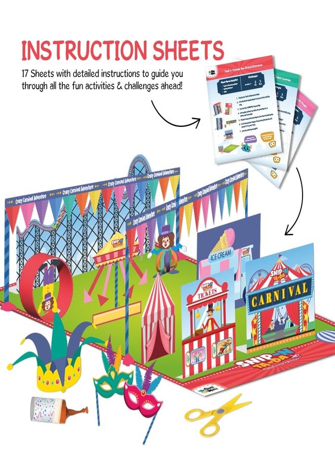GiniMini Snip 'N' Ta-Da-Crazy Carnival - Scissor Activity Kit for Kids 4 5 6 7 | Fine Motor Development, Pre-Printed Craft Sheets, Child-Safe Snip Scissors, DIY Carnival Crafts | Fun Learning Gift - Image 4