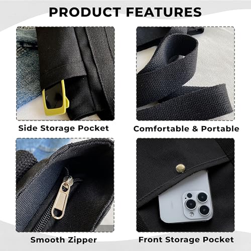 Kraptick Canvas Tote Bags – Stylish Shoulder Tote Bag Everyday Use For Women, Reusable Compact Tote Bag Perfect as a Grocery, Shopping Bags for Grocery - (Black Lined) - Image 4