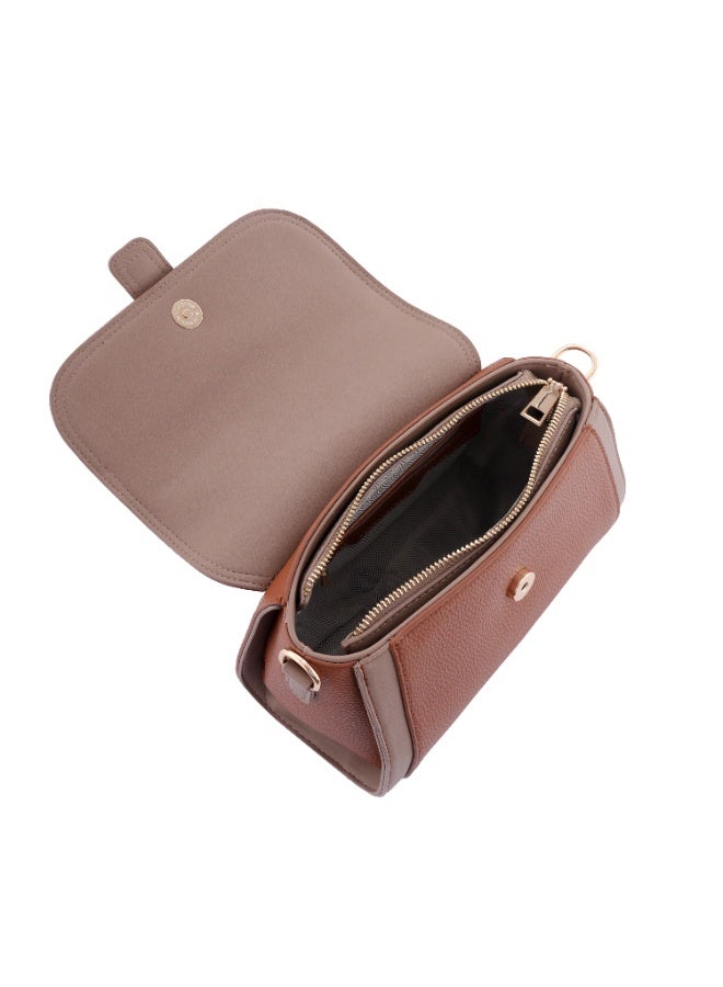 فوسكا شنطة كروس وكتف Foska نسائية لون بني أنيق – شنطة يد جلد فاخر بمقبض علوي - Image 5