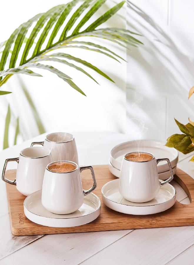 KARACA Saturn Turkish Coffee Cups, Espresso Cups Set of 6 includes 12 pieces, 3 oz espresso cup set, Small Espresso Cups and Saucers, Set of 6 Demitasse Cups with Silver Handle on White Porcelain - Image 2
