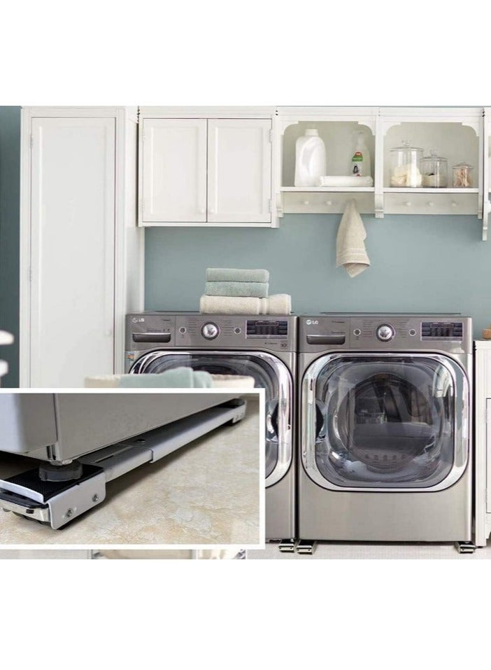 حامل ثلاجة - قاعدة غسالة متحركة متعددة الاستخدامات، قابلة للتعديل والتحريك مع عجلات، مثالية للثلاجات والغسالات والمجففات، قاعدة بعجلات دوارة قابلة للتمدد، قاعدة معدنية شديدة التحمل، حامل قاعدة للأثاث والأجهزة الثقيلة، مناسب لثلاجات باب واحد وباب مزدوج، دعامة تثبيت مع فرامل للتحكم، ، قاعدة غسالة أوتوماتيك، قاعدة غسالة فوق أوتوماتيك، قاعدة ثلاجة ، قاعده تلاجة  (اللوان متعددة) - Image 4