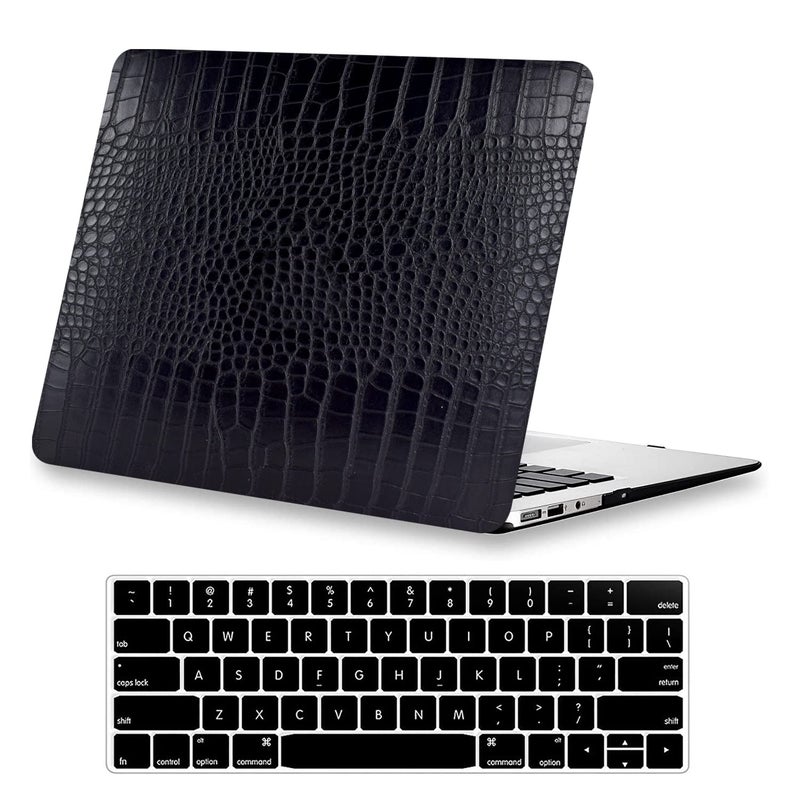 KEROM Compatible with Crocodile MacBook Pro 13 Inch Case 2026 2022-2016 M2 M1 A2338 A2289 A2251 A2159 A1989 A1706 A1708, Textured Aligator Skin Snakeskin PU Leather Hardshell & Keyboard Cover, Black - Image 1