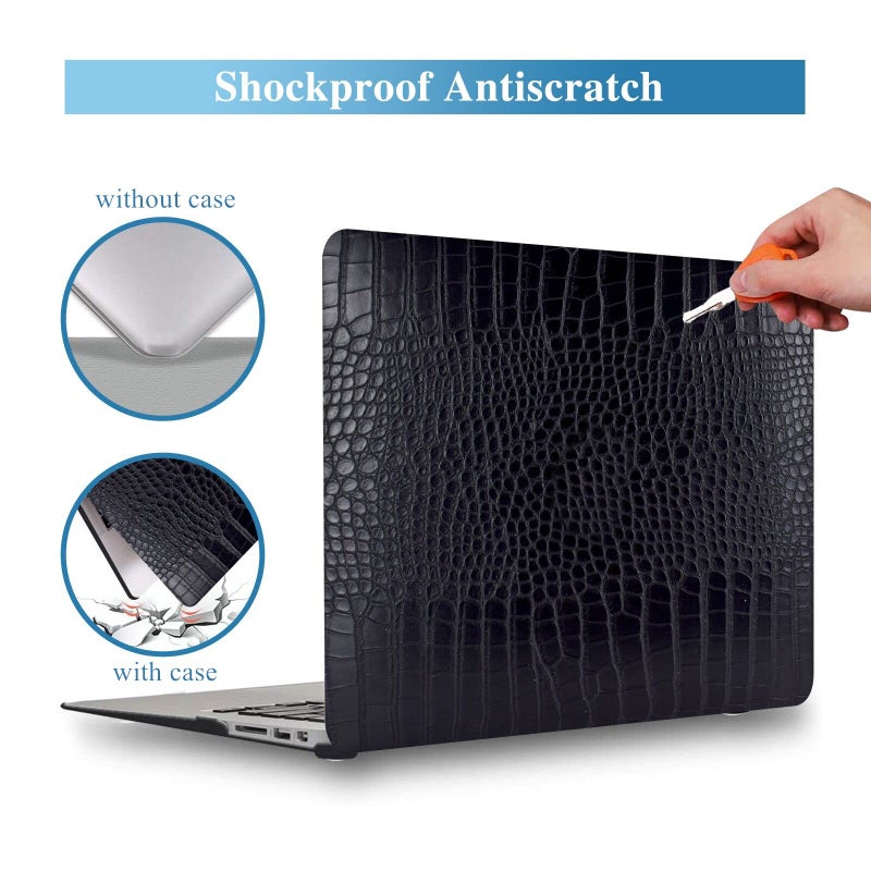 KEROM Compatible with Crocodile MacBook Pro 13 Inch Case 2026 2022-2016 M2 M1 A2338 A2289 A2251 A2159 A1989 A1706 A1708, Textured Aligator Skin Snakeskin PU Leather Hardshell & Keyboard Cover, Black - Image 3