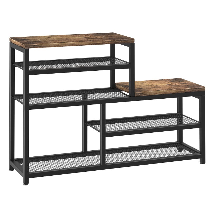 Shoe Rack Bench Shoe Storage Organizer with Seat 5Tier Industrial Free Standing Shoe Rack for Entryway Narrow Shoe Rack Organizer Shelves for High Heels Entryways Hallways ClosetsBrown