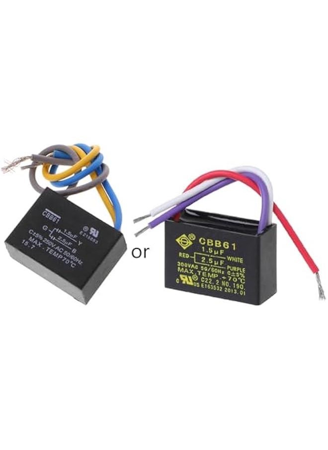 Generic - Black CBB61 1.5uF+2.5uF 3 Wires 250V 50/60Hz Capacitor for Ceiling Fan Aluminum Electrolytic Capacitor Fixed Filter Assorted Electronic Component Frequency Low Impedance Polyester Power - Image 1
