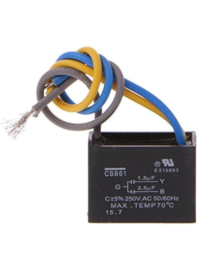 Generic - Black CBB61 1.5uF+2.5uF 3 Wires 250V 50/60Hz Capacitor for Ceiling Fan Aluminum Electrolytic Capacitor Fixed Filter Assorted Electronic Component Frequency Low Impedance Polyester Power - Image 1