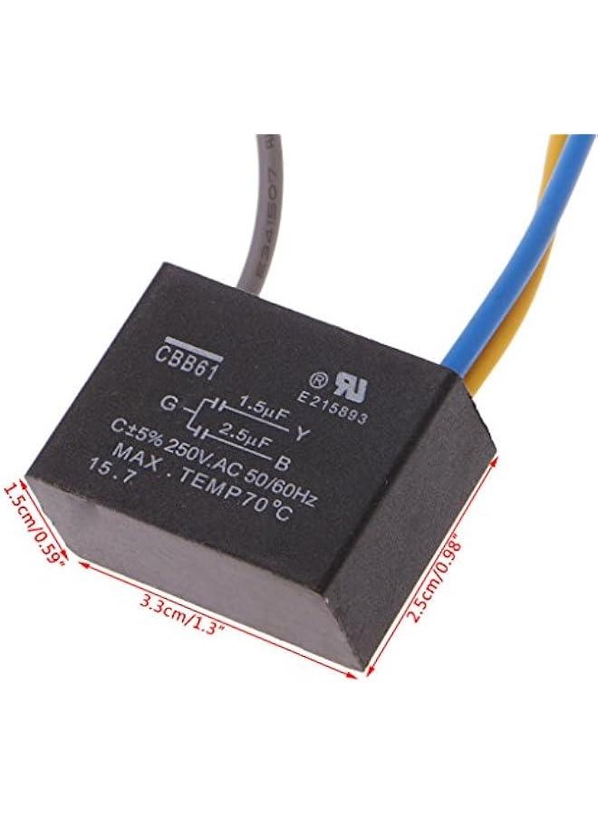 Generic - Black CBB61 1.5uF+2.5uF 3 Wires 250V 50/60Hz Capacitor for Ceiling Fan Aluminum Electrolytic Capacitor Fixed Filter Assorted Electronic Component Frequency Low Impedance Polyester Power - Image 1