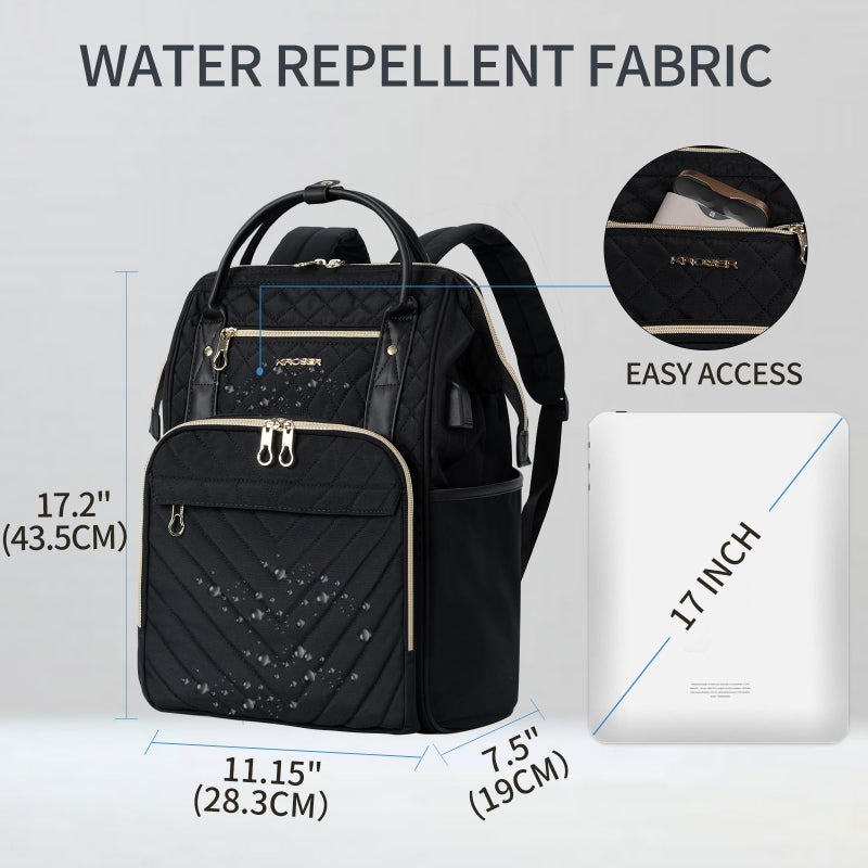 KROSER Laptop Backpack 17" Stylish Backpack Water Repellent College Casual Daypack with USB Port Travel Business Work Bag for Men/Women-Quilted - Image 2