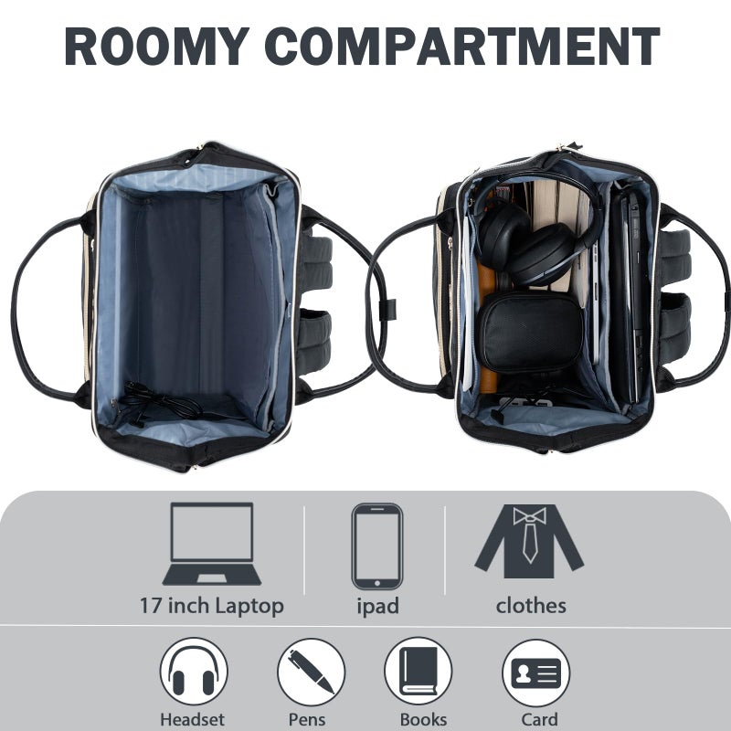 KROSER Laptop Backpack 17" Stylish Backpack Water Repellent College Casual Daypack with USB Port Travel Business Work Bag for Men/Women-Quilted - Image 4