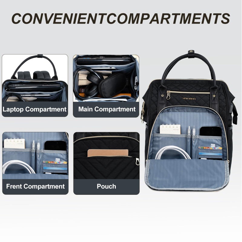 KROSER Laptop Backpack 17" Stylish Backpack Water Repellent College Casual Daypack with USB Port Travel Business Work Bag for Men/Women-Quilted - Image 3