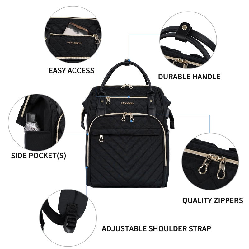 KROSER Laptop Backpack 17" Stylish Backpack Water Repellent College Casual Daypack with USB Port Travel Business Work Bag for Men/Women-Quilted - Image 5