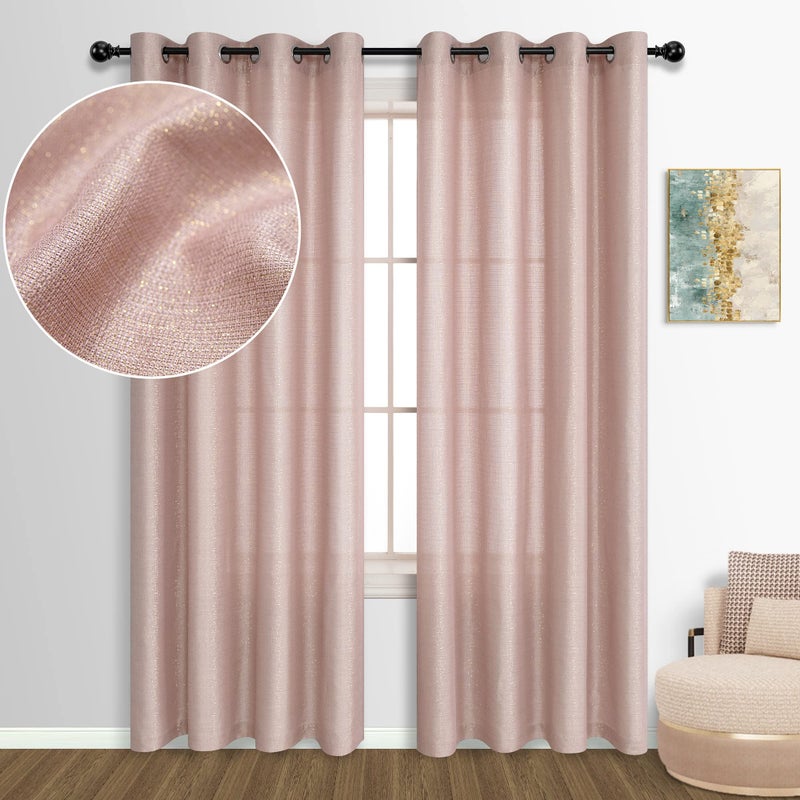 DANCURTON Light Pink Curtains 95 Inches Long for Living Room 2 Panels Grommet Drapes Semi Sheer Sparkle Glam Shiny Shimmer Metallic Gold Rose Curtains for Teen Girls Glow Glam Glamour Beautiful Decor Dusty Pink - Image 1