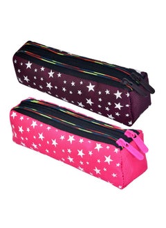 Kuber Industries Kuber Industries Pencil Pouch | Rexine Stationary Pouch | 2 Zipper Pencil Utility Pouch | Pen-Pencil Box for Kids | Star Pencil Pouch | Pack of 2 | Multi, Assorted  - Image 1