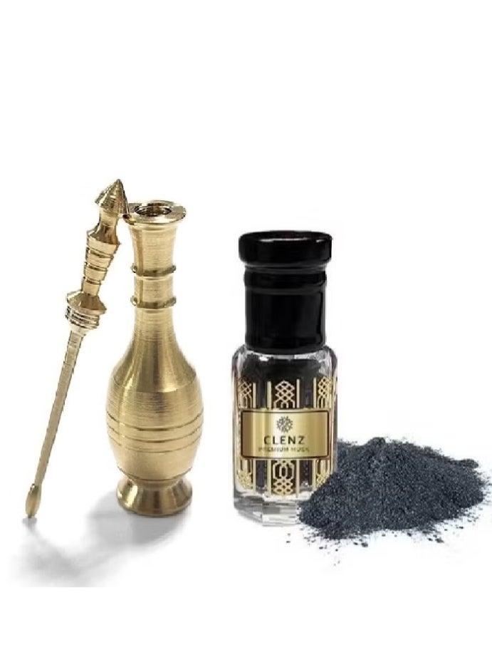 كلينز كحل حجري (الإثميد) طبيعي ونقي 100% + مكحلة نحاسية ذهبي - نصف تولة - Image 1