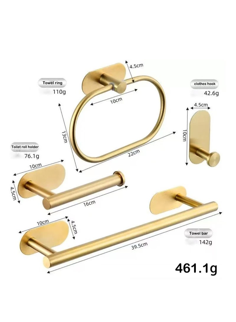 مجموعة إكسسوارات حمام ذهبية مصقولة، قضيب مناشف مثبت على الحائط بدون حفر، مجموعة أدوات حمام متينة من الفولاذ المقاوم للصدأ SUS 304 مكونة من 4 قطع - Image 4