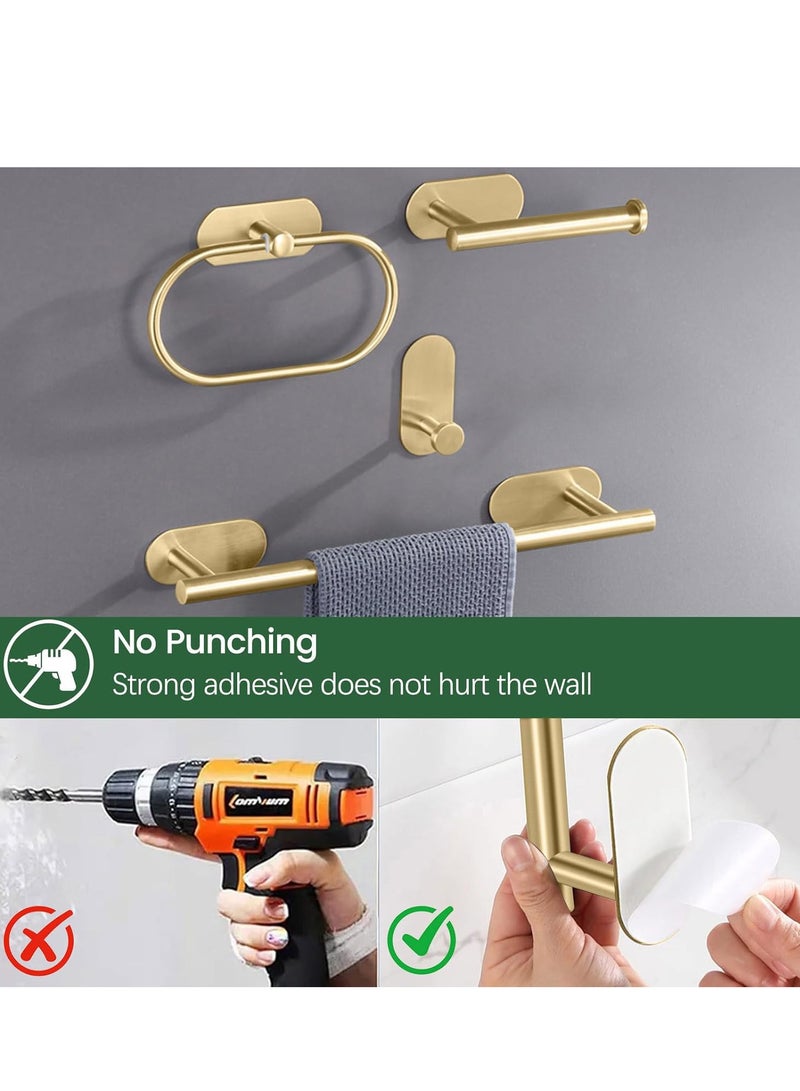 مجموعة إكسسوارات حمام ذهبية مصقولة، قضيب مناشف مثبت على الحائط بدون حفر، مجموعة أدوات حمام متينة من الفولاذ المقاوم للصدأ SUS 304 مكونة من 4 قطع - Image 5