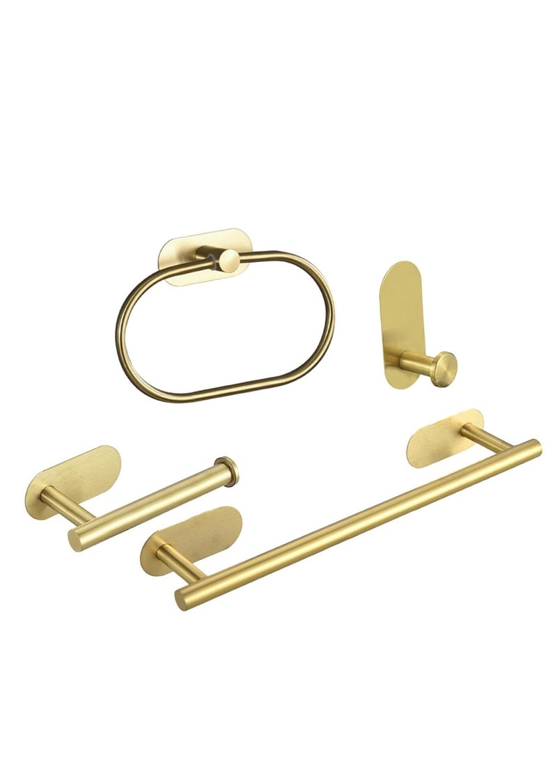 مجموعة إكسسوارات حمام ذهبية مصقولة، قضيب مناشف مثبت على الحائط بدون حفر، مجموعة أدوات حمام متينة من الفولاذ المقاوم للصدأ SUS 304 مكونة من 4 قطع - Image 3