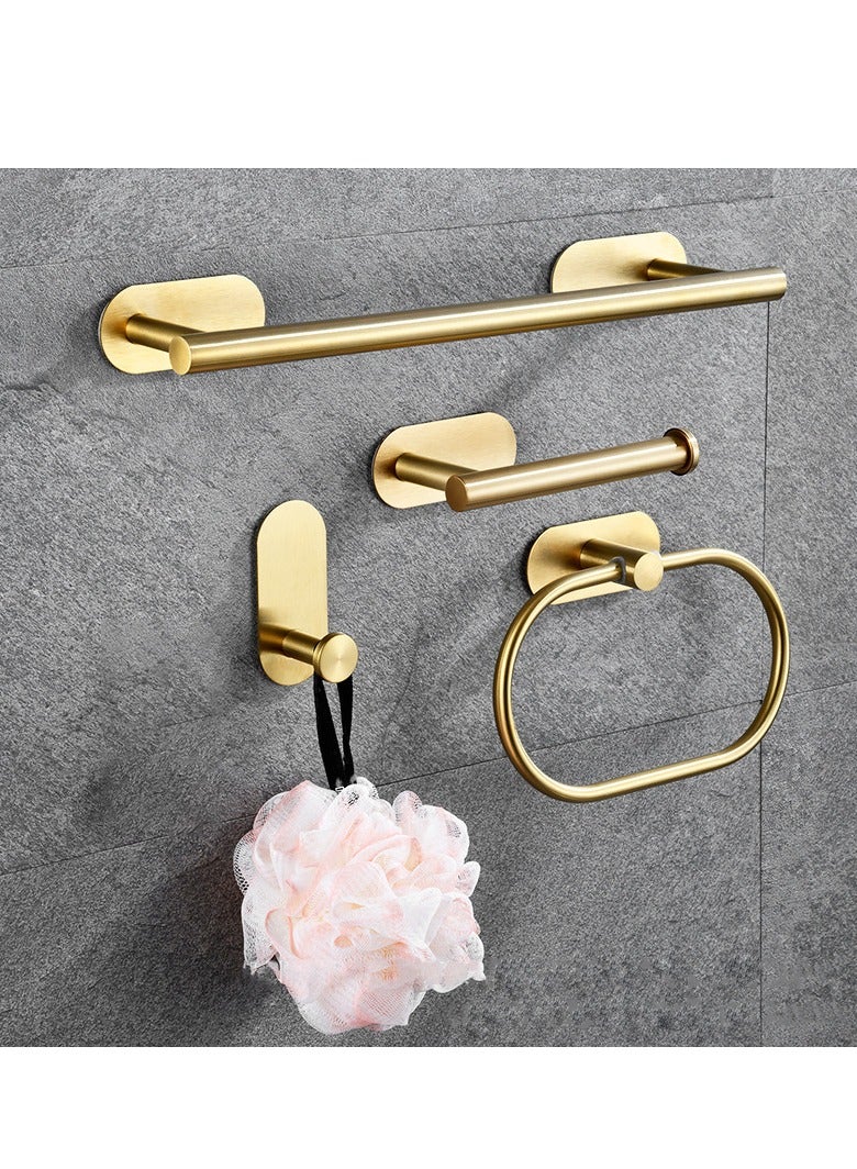 مجموعة إكسسوارات حمام ذهبية مصقولة، قضيب مناشف مثبت على الحائط بدون حفر، مجموعة أدوات حمام متينة من الفولاذ المقاوم للصدأ SUS 304 مكونة من 4 قطع - Image 2