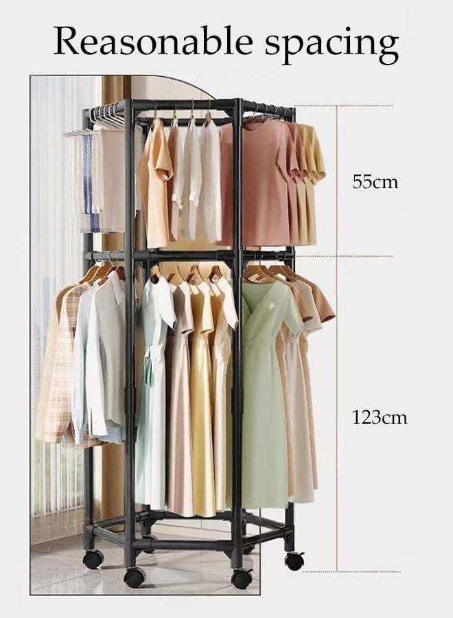 DUNISO Double layer Hexagon Clothes Drying Rack with 6 Wheels , Adjustable Large Clothes Hanger ,Laundry Stand for Indoor Outdoor,Space Saving (White) - Image 4