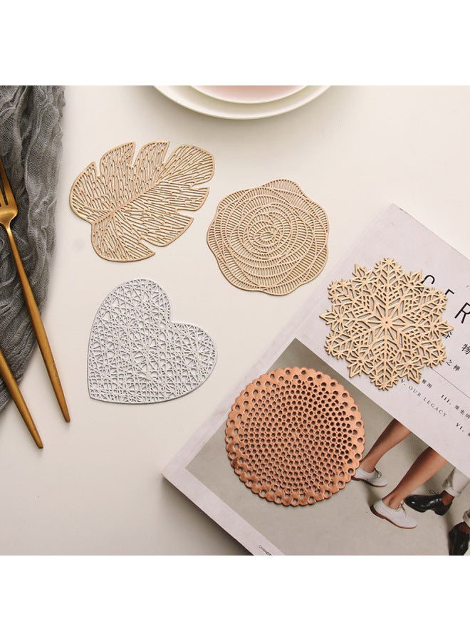 Hot Sale Coaster Special-shaped Coaster Light Luxury Bronzing Coaster PVC Soft Decorative Table Mat Plate Mat-Color:Rose Rose Gold (10cm)  - Image 2