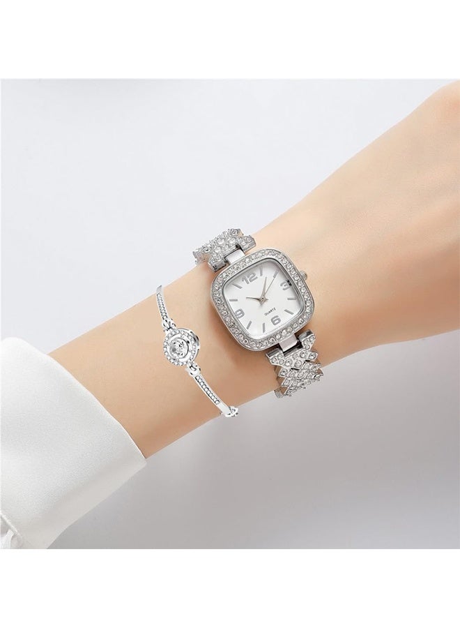 جي دي طقم ساعتين فاخرتين بتصميم مربع مرصعتين بالألماس، ساعة كوارتز نسائية بمينا رقمي روماني، ساعة نسائية مقاومة للماء مع علبة تخزين بتفاصيل مستوحاة من الألماس - Image 2
