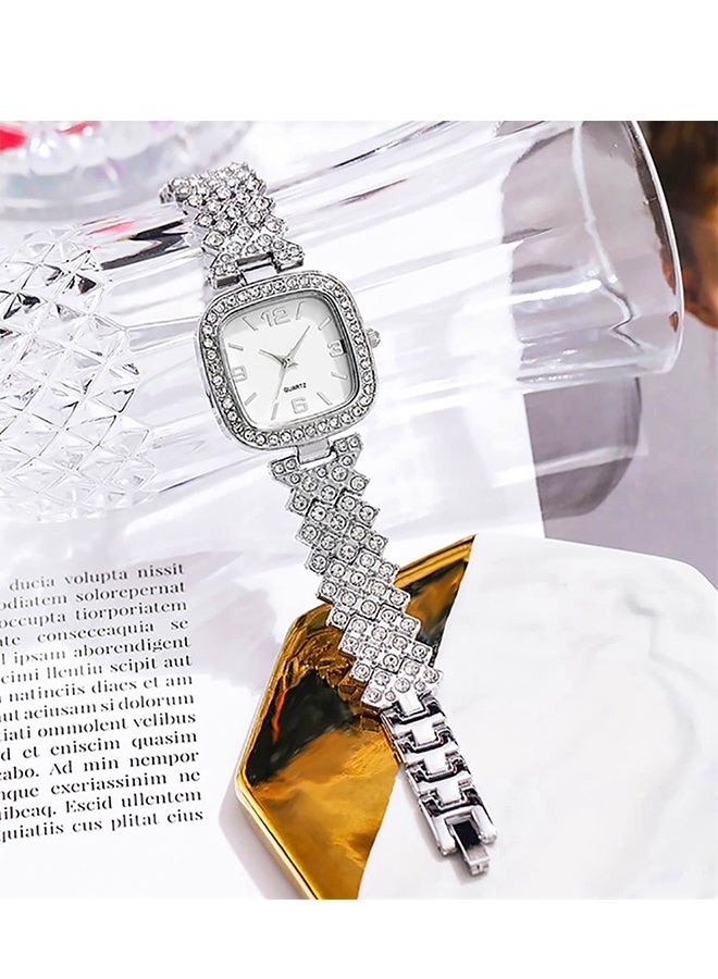 جي دي طقم ساعتين فاخرتين بتصميم مربع مرصعتين بالألماس، ساعة كوارتز نسائية بمينا رقمي روماني، ساعة نسائية مقاومة للماء مع علبة تخزين بتفاصيل مستوحاة من الألماس - Image 4