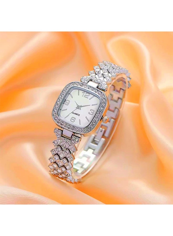 جي دي طقم ساعتين فاخرتين بتصميم مربع مرصعتين بالألماس، ساعة كوارتز نسائية بمينا رقمي روماني، ساعة نسائية مقاومة للماء مع علبة تخزين بتفاصيل مستوحاة من الألماس - Image 3