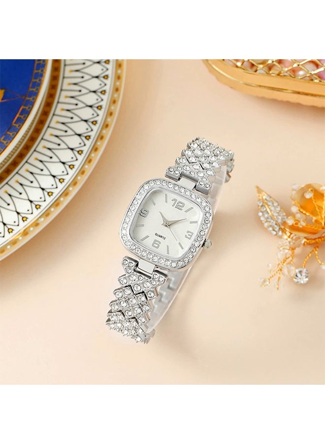 جي دي طقم ساعتين فاخرتين بتصميم مربع مرصعتين بالألماس، ساعة كوارتز نسائية بمينا رقمي روماني، ساعة نسائية مقاومة للماء مع علبة تخزين بتفاصيل مستوحاة من الألماس - Image 5