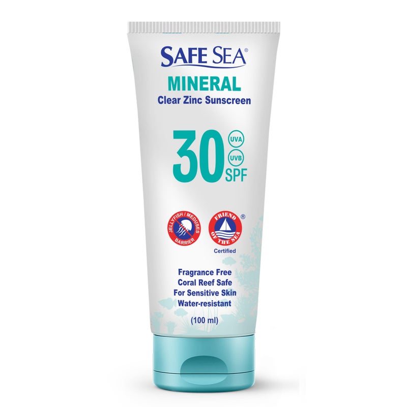 Safe Sea Zinc Oxide Sunscreen SPF30 | Clear Mineral Face And Body Reef Safe Sunscreen Without White Cast | Anti-Jellyfish Sting Protective Lotion | 3.4Oz (100ml) (1 Pack) - Image 1