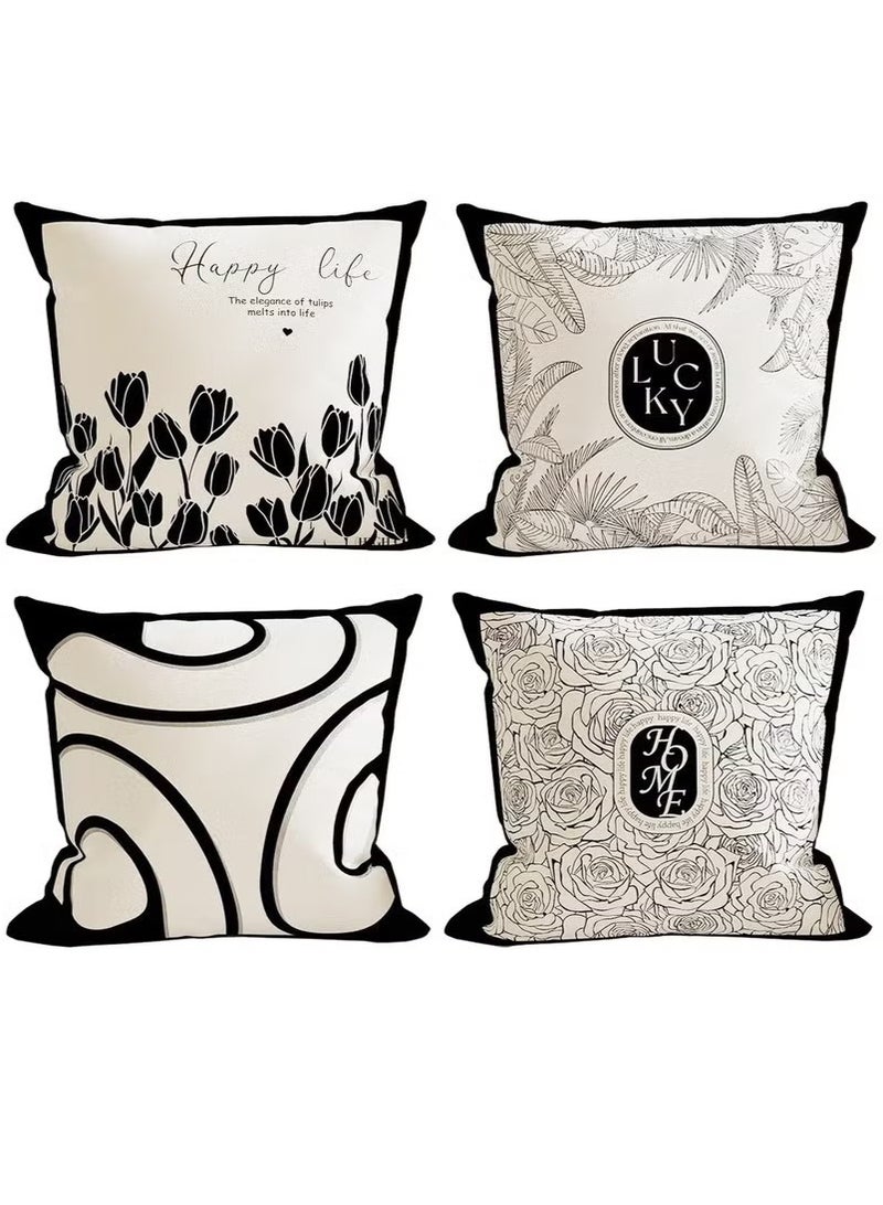 Pillow Covers Set of 4, Throw Pillow Cover, Short Plush Cushion Cover, Decorative Nature Plant Cushion Covers 45cm x 45cm,For Living Room Sofa Couch Bed Pillowcases 18x18 inches（Double sided pattern） - Image 1