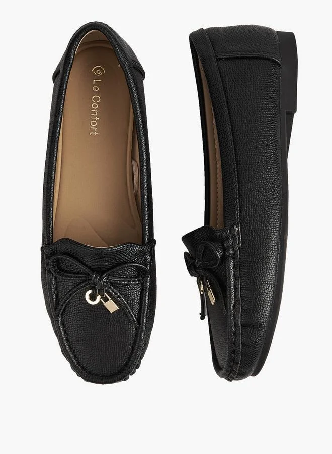 لو كونفورت Textured Slip-On Loafers With Bow Detail