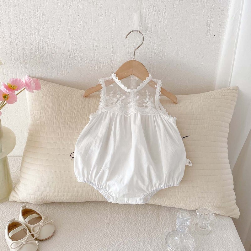 Girl'S 2025 Sleeveless Lace Lace Wrap Fart Clothes Baby'S Full Moon Vest For Going Out - Image 1