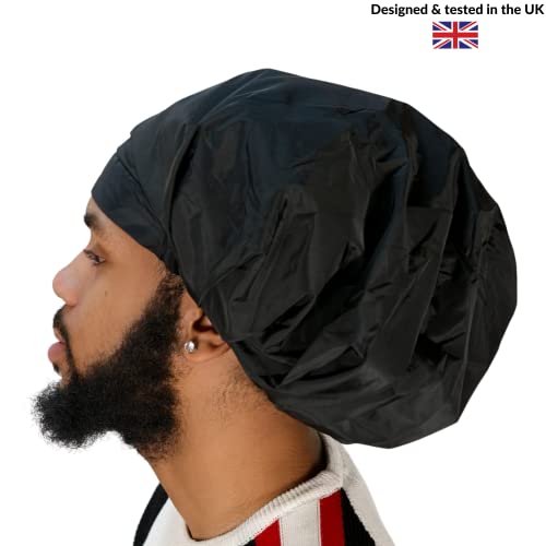 TTAT Try This an That TTAT Shower Cap Jumbo Size for Men & Women With Afro, Long Dreadlocks, Locs, Box Braids, Coily, Voluminous & Long Hair, Waterproof, Washable, Reusable & Adjustable (Black) - Image 2