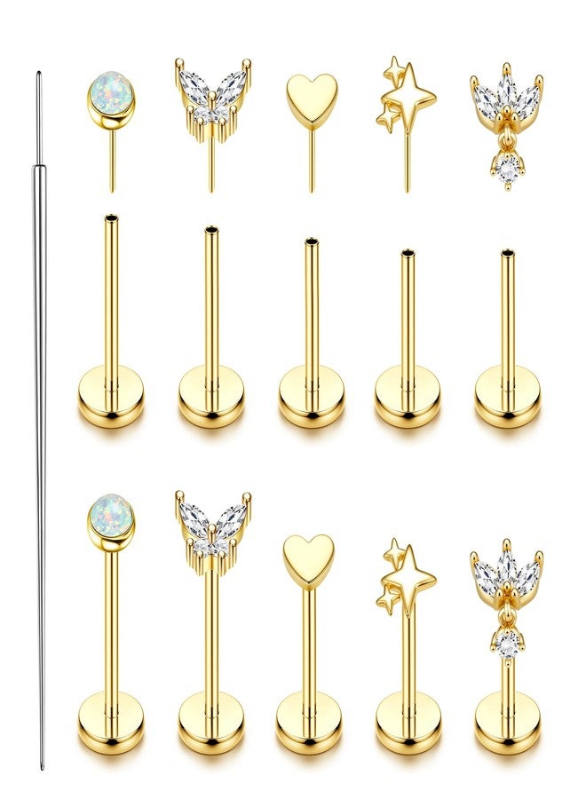 ORAZIO 16G/18G/20G Threadless Flatback Stud Earrings Surgical Steel Cartilage Earring Stacks Flat Back Nose Studs Hypoallergenic Tragus Helix Conch Labret Medusa Piercing Jewelry for Women Men, 16G= - Image 1
