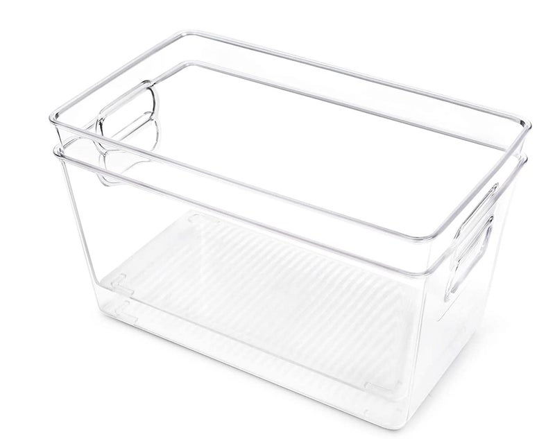 RABBONIX Clear Acrylic Pantry Organizer Bin With Handle For Food Storage, Refrigerator, Fridge, Cabinet, Kitchen, Countertops Etc | Small | Pack of 02 - Image 1